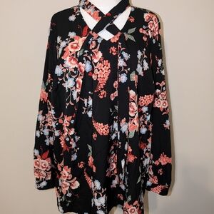 Lane Bryant Black Floral Blouse